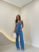 Macacão Jeans Tomara que Caia com Abotoamento Central